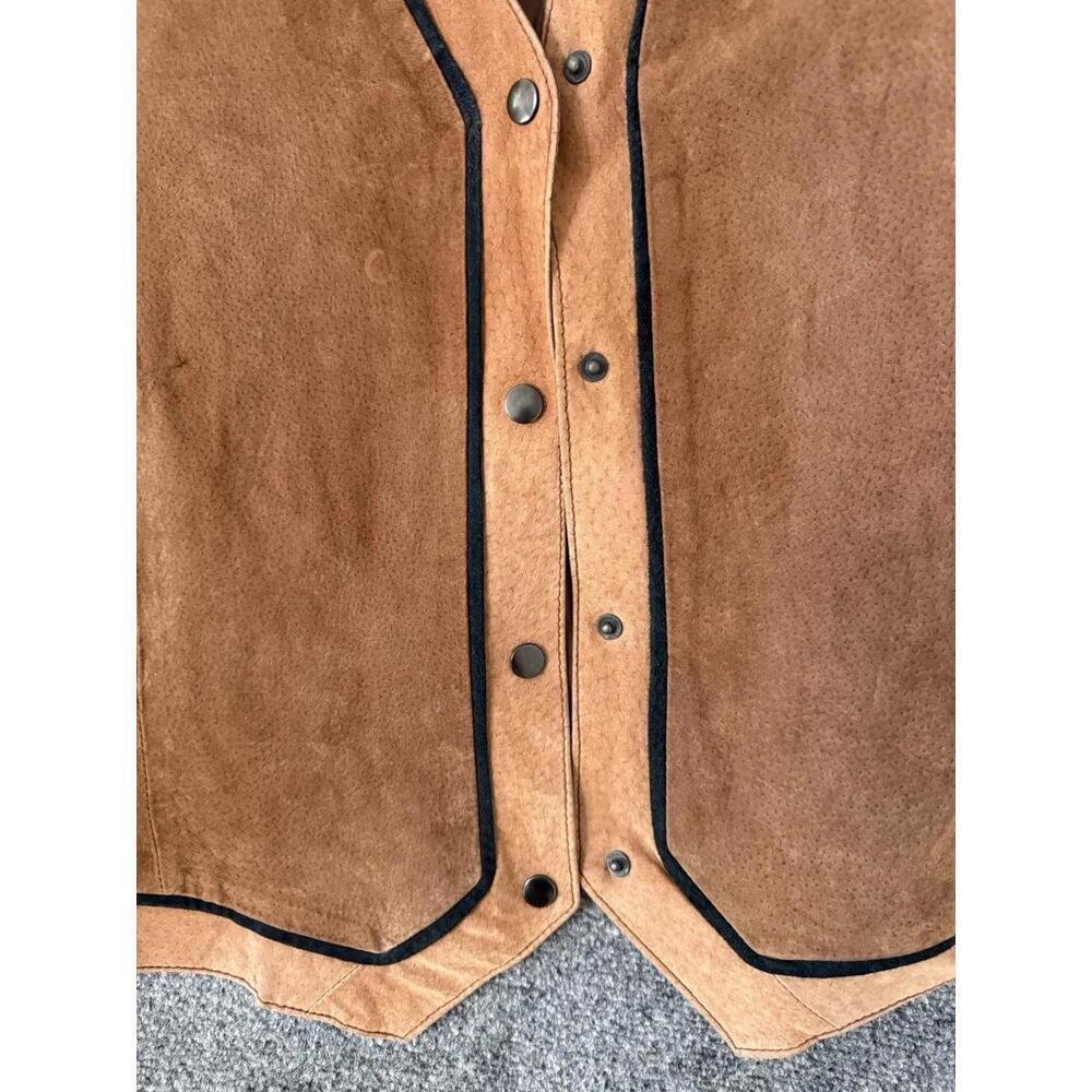 Vest Mens 100% Leather Large Brown Button Western Cowboy Suit Jacket - Picture 5 of 7